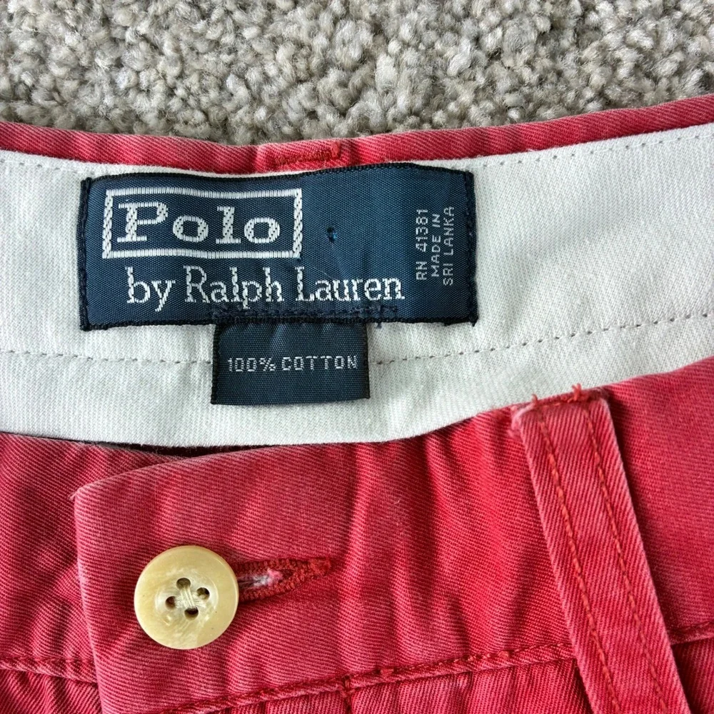 Polo by Ralph Lauren Mens Red Cotton Chino Shorts Size 42‎ Pony Logo Casual